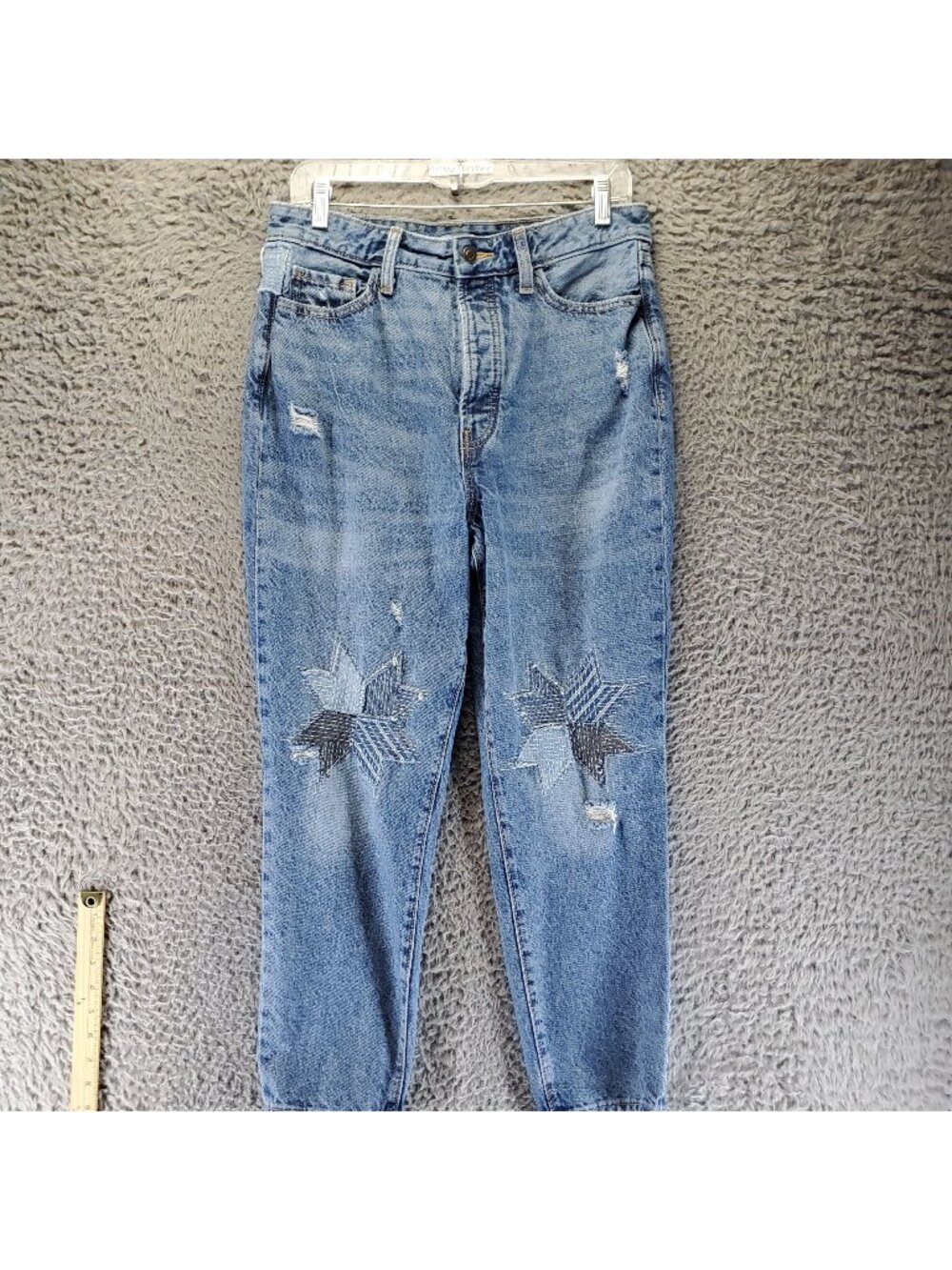 Old Navy Jeans Womens 8 Blue Star Patchwork Mid Rise Distressed Cropped